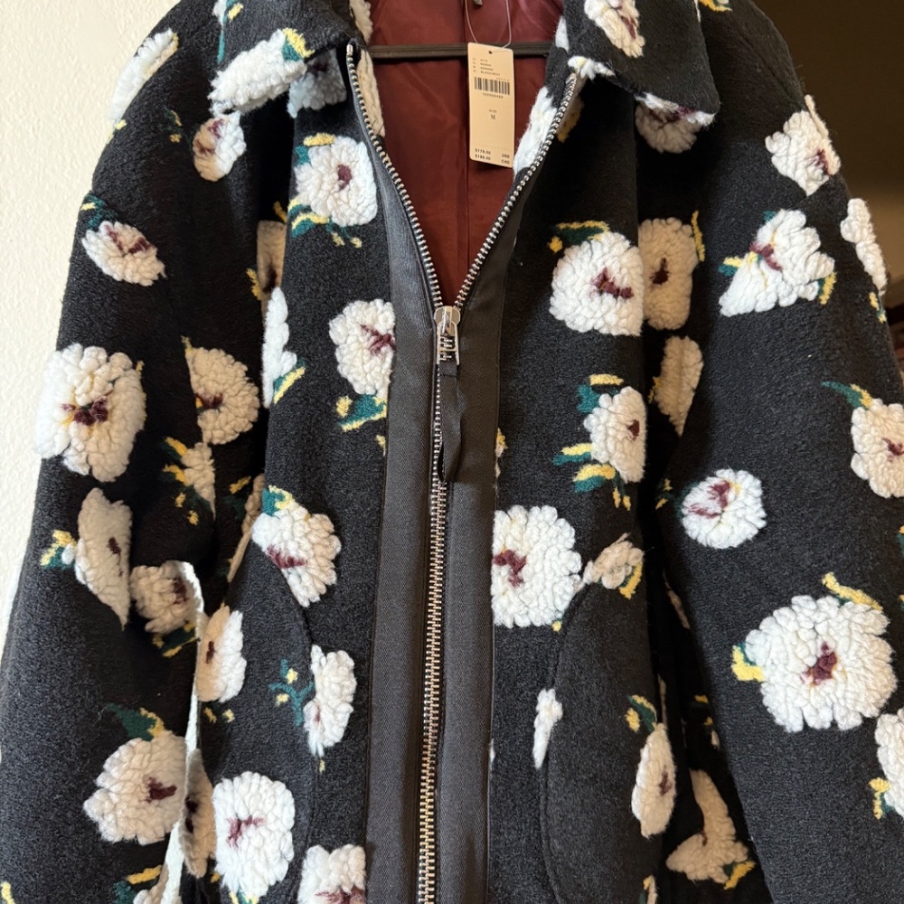 NWT By Anthropologie Floral Sherpa Fleece Bomber Jacket - Picture 6 of 6